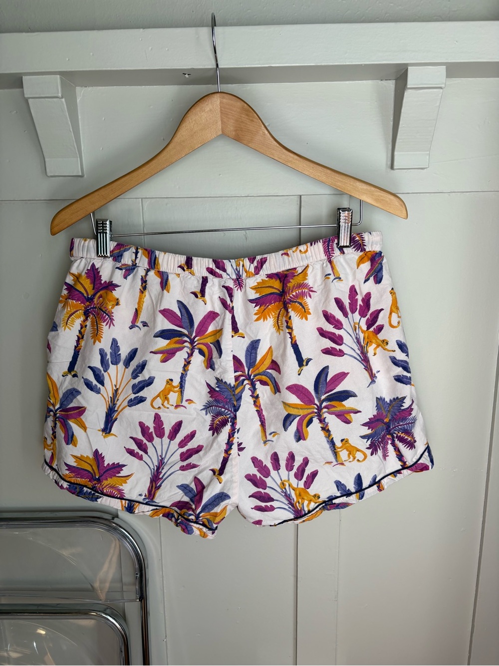 Tropical Palm Short Pajama Set in Cream with Purple & Yellow Print - Picture 6 of 10